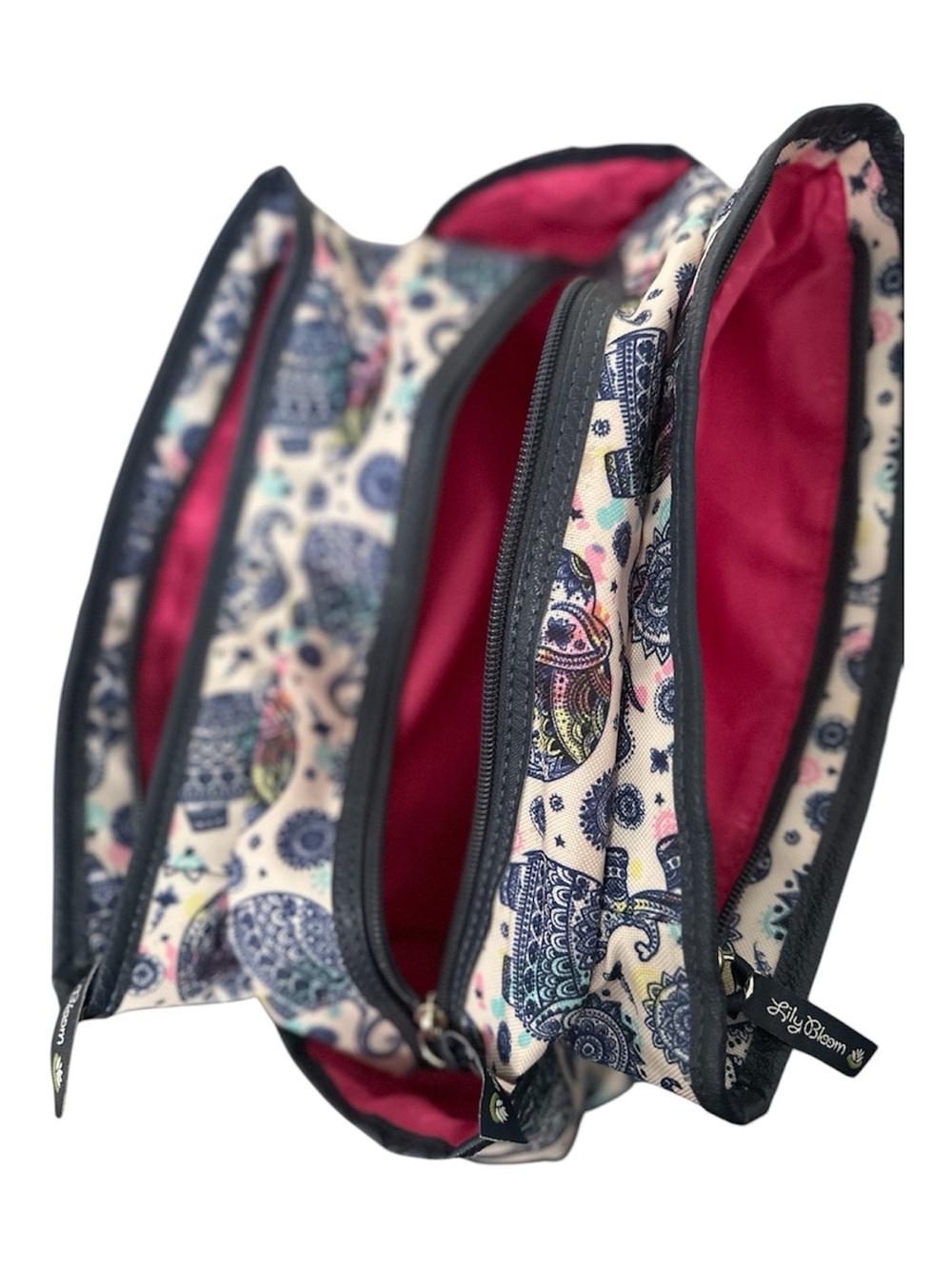 Lily Bloom Maggie Satchel Navy White Mandala Elephant Shoulder Bag - Picture 6 of 9